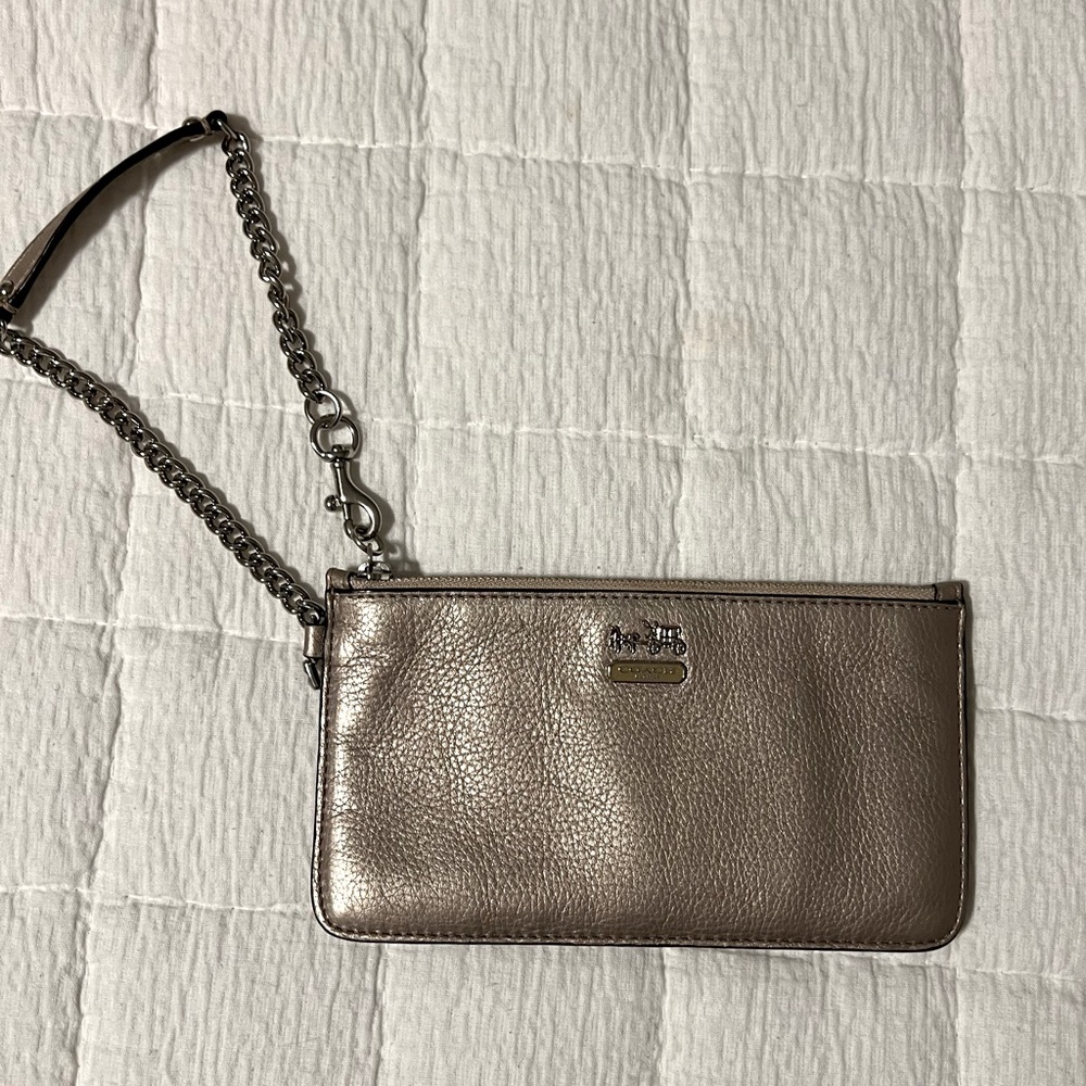 Small Coach clutch in pewter metallic